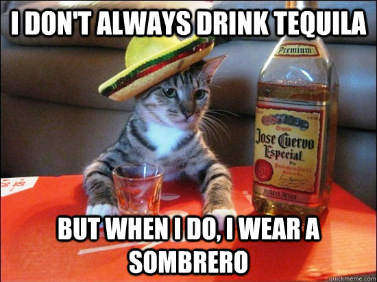 I Don't always drink Tequila But when I do, I wear a sombrero  - I Don't always drink Tequila But when I do, I wear a sombrero   tequila cat