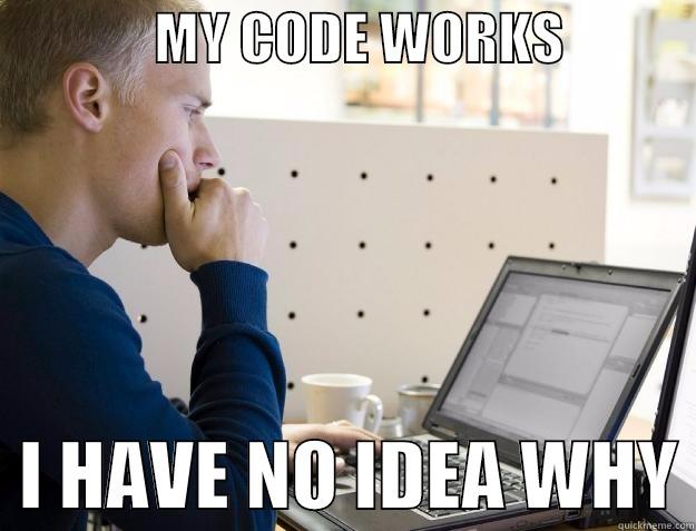 PROGRAMER GAG -               MY CODE WORKS               I HAVE NO IDEA WHY Programmer