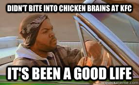 Didn't bite into chicken brains at KFC It's been a good life  A good day