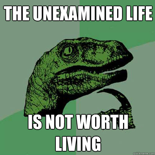 The unexamined life is not worth living  Philosoraptor