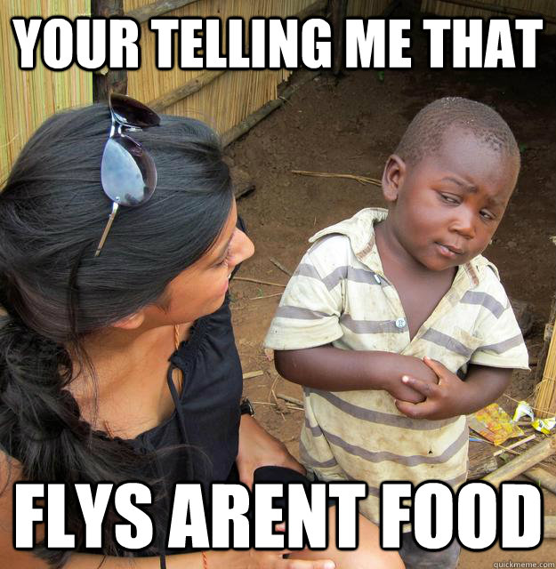 your telling me that flys arent food  Skeptical Third World Kid