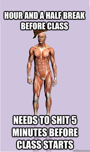 Hour and a half break before class needs to shit 5 minutes before class starts - Hour and a half break before class needs to shit 5 minutes before class starts  Misc