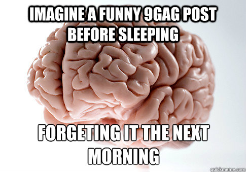 Imagine a funny 9gag post before sleeping forgeting it the next morning  Scumbag Brain