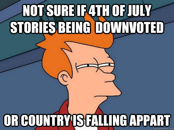 Not sure if 4th of july stories being  downvoted or country is falling appart  Futurama Fry