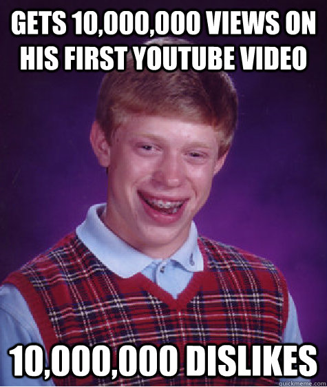 gets 10,000,000 views on his first youtube video 10,000,000 dislikes  Bad Luck Brian