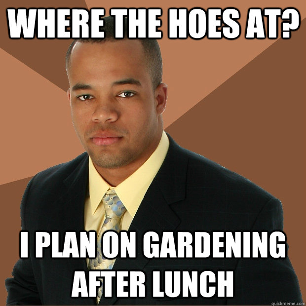 Where the hoes at? I plan on gardening after lunch  Successful Black Man