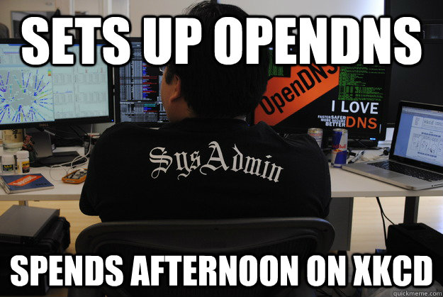 Sets up OpenDNS Spends afternoon on XKCD   Success SysAdmin