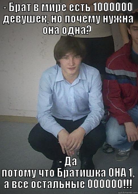 Лалка ебалка - - БРАТ В МИРЕ ЕСТЬ 1000000 ДЕВУШЕК, НО ПОЧЕМУ НУЖНА ОНА ОДНА?  - ДА ПОТОМУ ЧТО БРАТИШКА ОНА 1, А ВСЕ ОСТАЛЬНЫЕ 000000!!! Misc