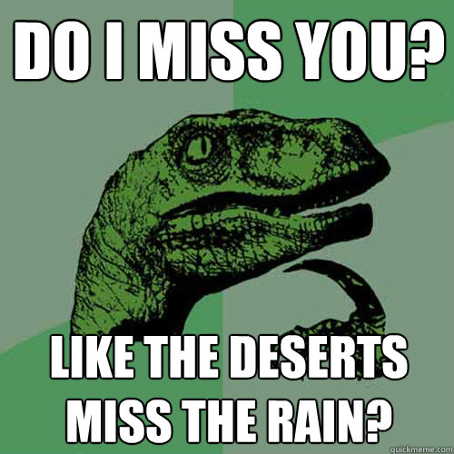 Do I miss you?
 like the deserts miss the rain?
  Philosoraptor