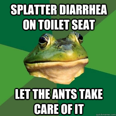 splatter diarrhea on toilet seat let the ants take care of it  Foul Bachelor Frog