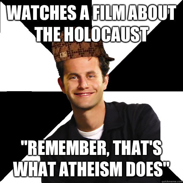 Watches a film about the holocaust 