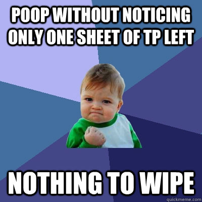 Poop without noticing only one sheet of tp left nothing to wipe - Poop without noticing only one sheet of tp left nothing to wipe  Success Kid