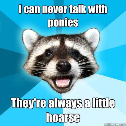 I can never talk with ponies They're always a little hoarse  Lame Pun Coon
