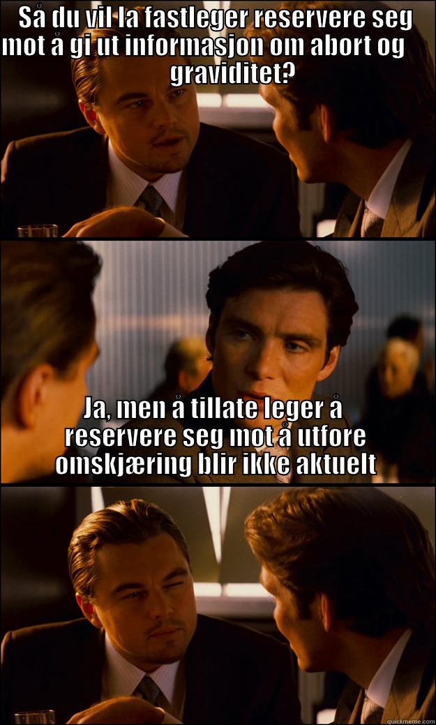 SÅ DU VIL LA FASTLEGER RESERVERE SEG MOT Å GI UT INFORMASJON OM ABORT OG                                        GRAVIDITET?                                                                                                                                      Inception