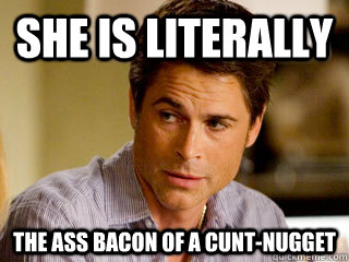 She is literally the ass bacon of a cunt-nugget - She is literally the ass bacon of a cunt-nugget  Rob Lowe Literally