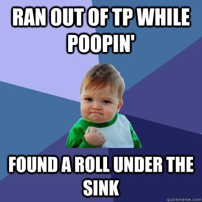 Ran out of TP while poopin' Found a roll under the sink  Success Kid