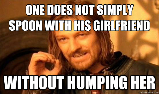 One Does Not Simply 
spoon with his girlfriend Without humping her  Boromir