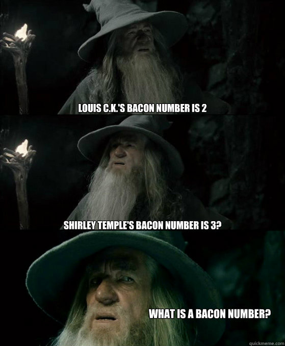 Louis C.K.'s Bacon number is 2 Shirley Temple's bacon number is 3? What is a bacon number?  Confused Gandalf