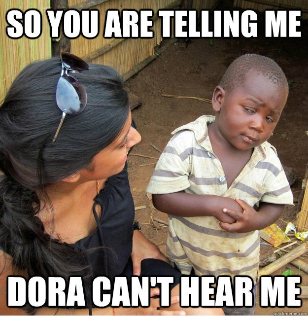 So you are telling me dora can't hear me  Skeptical Third World Kid