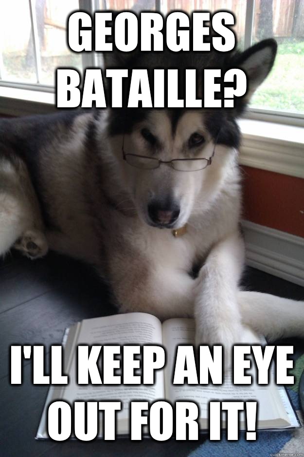 Georges Bataille? I'll keep an eye out for it!  Condescending Literary Pun Dog
