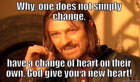 WHY, ONE DOES NOT SIMPLY CHANGE, HAVE A CHANGE OF HEART ON THEIR OWN, GOD GIVE YOU A NEW HEART! Boromir