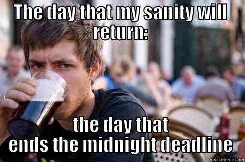 THE DAY THAT MY SANITY WILL RETURN: THE DAY THAT ENDS THE MIDNIGHT DEADLINE Lazy College Senior