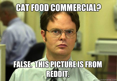 Cat Food Commercial? False.  This picture is from Reddit.  Dwight