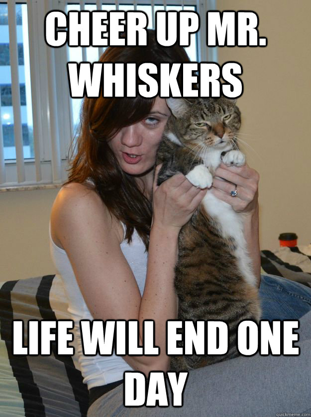 Cheer Up Mr. Whiskers Life will end one day - Cheer Up Mr. Whiskers Life will end one day  Crummy Christines Crappy Cat