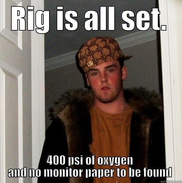 RIG IS ALL SET. 400 PSI OF OXYGEN AND NO MONITOR PAPER TO BE FOUND Scumbag Steve