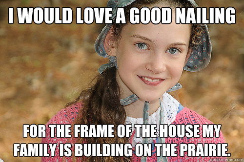 i would love a good nailing for the frame of the house my family is building on the prairie. - i would love a good nailing for the frame of the house my family is building on the prairie.  Innocent Pioneer Gal