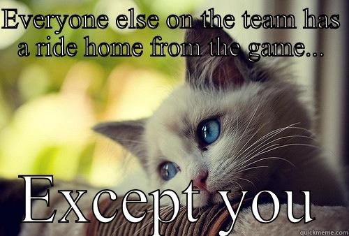 EVERYONE ELSE ON THE TEAM HAS A RIDE HOME FROM THE GAME... EXCEPT YOU First World Problems Cat
