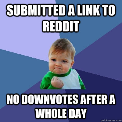 Submitted a link to reddit No downvotes after a whole day  Success Kid