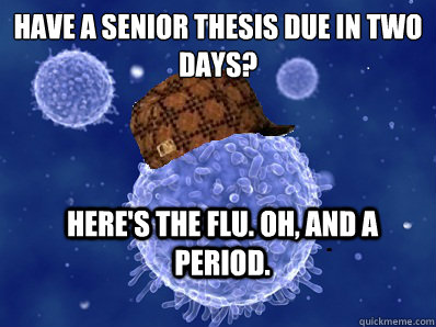 Have a senior thesis due in two days? Here's the flu. Oh, and a period.  Scumbag immune system