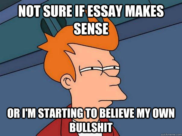 Not sure if essay makes sense Or I'm starting to believe my own bullshit  Futurama Fry