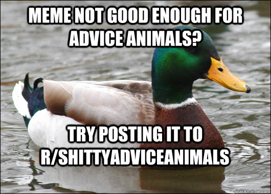 Meme not good enough for Advice Animals? Try posting it to r/shittyadviceanimals  Actual Advice Mallard