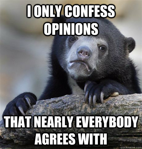 I ONLY CONFESS opinions that nearly everybody agrees with  Confession Bear