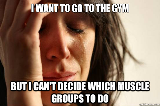 I want to go to the gym But I can't decide which muscle groups to do  First World Problems
