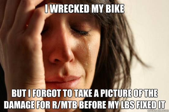 i wrecked my bike but i forgot to take a picture of the damage for r/mtb before my lbs fixed it  First World Problems