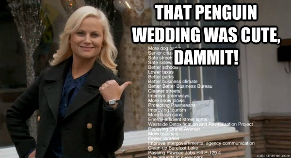 That penguin wedding was cute, dammit! - That penguin wedding was cute, dammit!  Leslie Knope Opinions