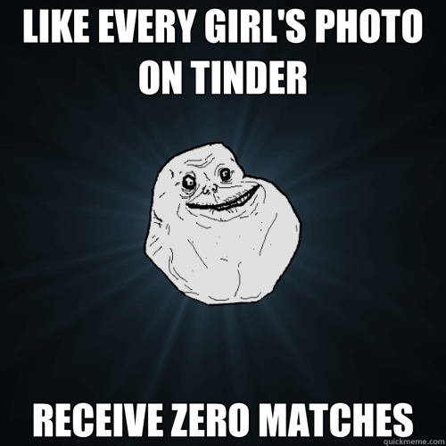 LIKE EVERY GIRL'S PHOTO ON TINDER RECEIVE ZERO MATCHES  Forever Alone