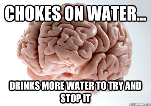Chokes on water... Drinks more water to try and stop it  Scumbag Brain