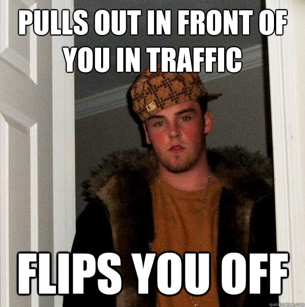 pulls out in front of you in traffic flips you off  Scumbag Steve
