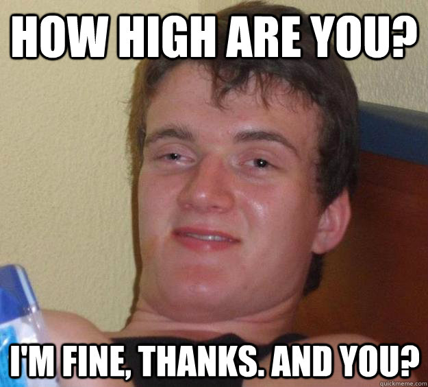 How high are you? I'm fine, thanks. And you?  10 Guy