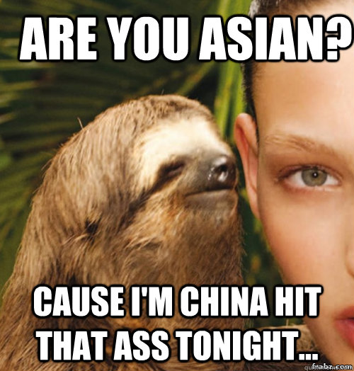 Are you Asian? Cause I'm china hit that ass tonight...  rape sloth