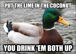 Put the lime in the coconut You drink 'em both up  Good Advice Duck