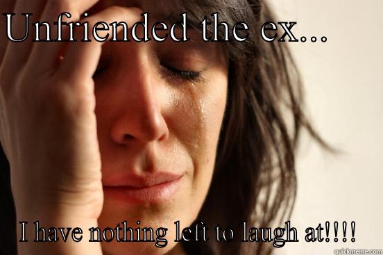 UNFRIENDED THE EX...      I HAVE NOTHING LEFT TO LAUGH AT!!!! First World Problems