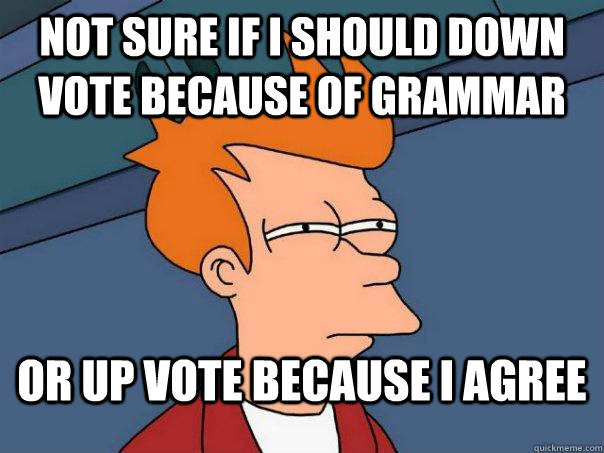 Not Sure If I should down vote because of grammar or up vote because i agree - Not Sure If I should down vote because of grammar or up vote because i agree  Futurama Fry