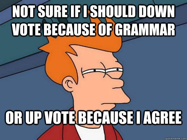 Not Sure If I should down vote because of grammar or up vote because i agree  Futurama Fry