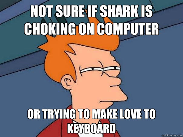 Not sure if shark is choking on computer or trying to make love to keyboard  Futurama Fry