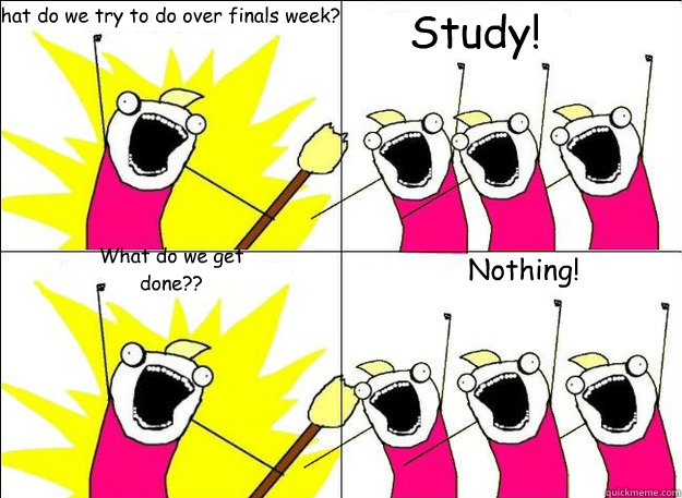 What do we try to do over finals week? Study! What do we get done?? Nothing!  What Do We Want